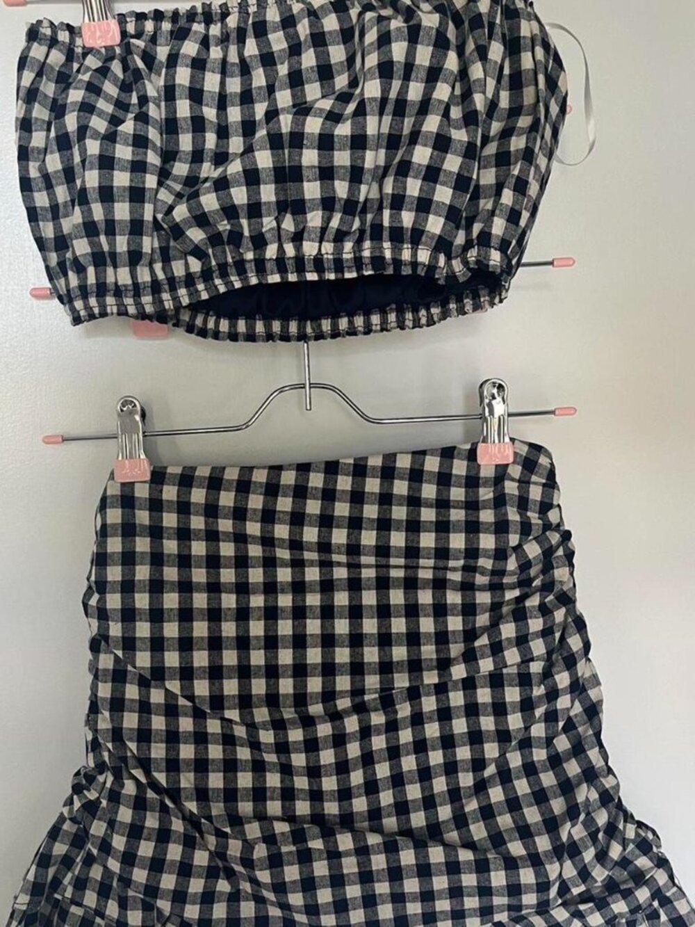 Mable Brand Navy and White Gingham Crop Top and Skirt Set Size Small